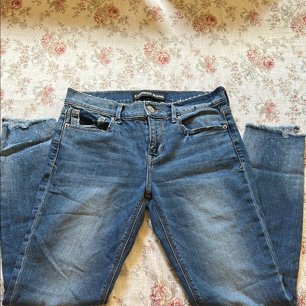 Express Blue Straight Ankle Leggging Mid Rise Jeans Classic Style